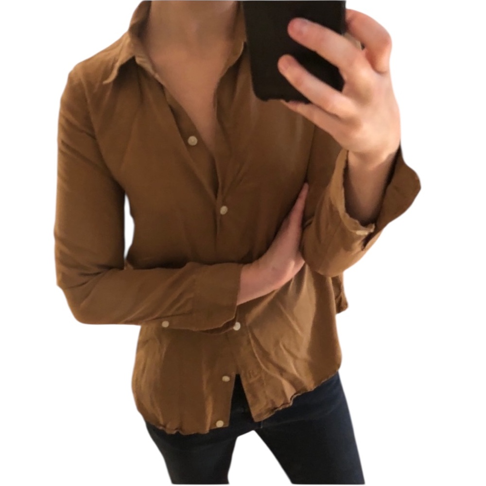 Qualité Light Brown Tan Cognac Long Sleeve Button Down Shirt Top • Japan • 2 / S - Picture 5 of 13